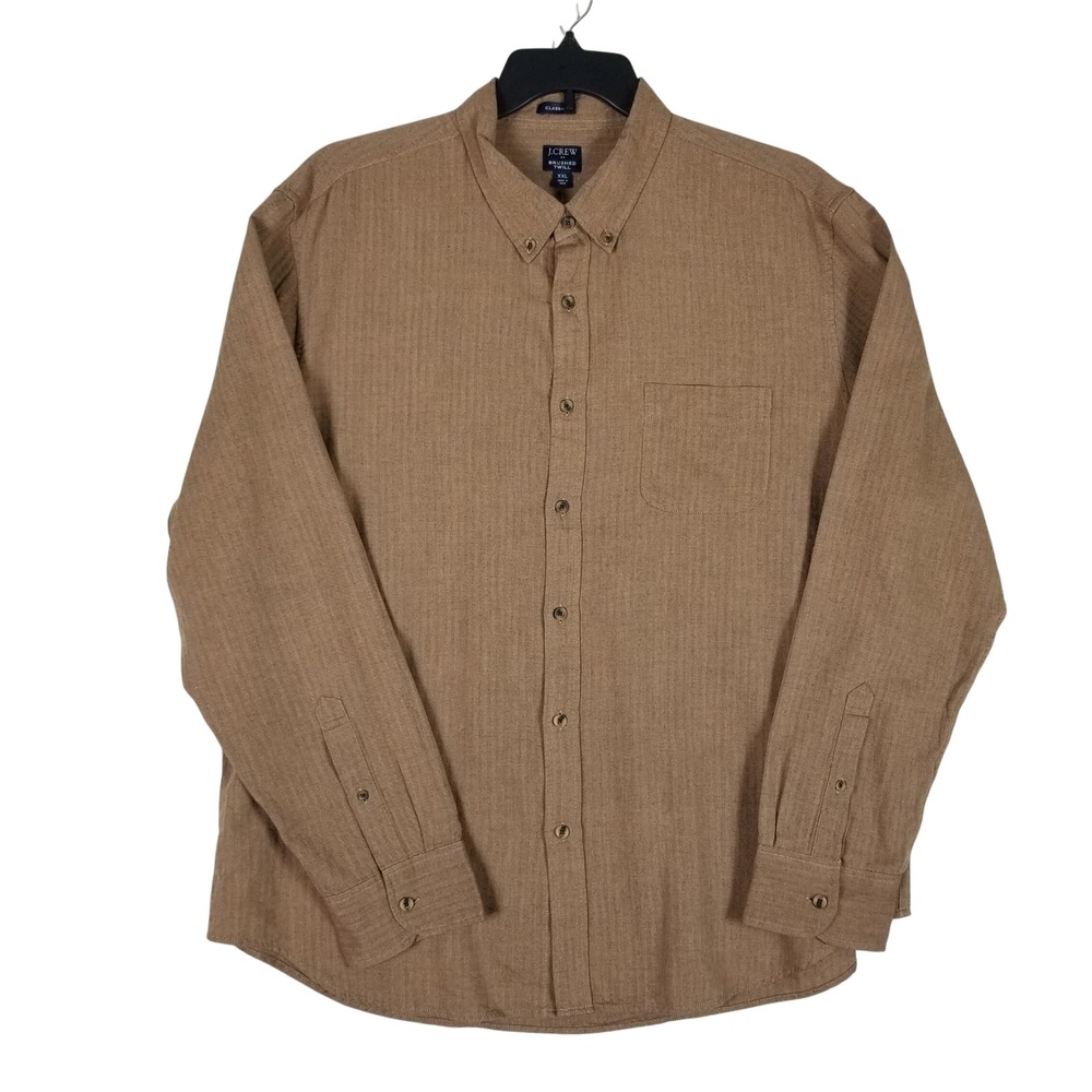 J.Crew Brushed Twill Shirt Men XXL Brown Herringbone Button Down AP635
